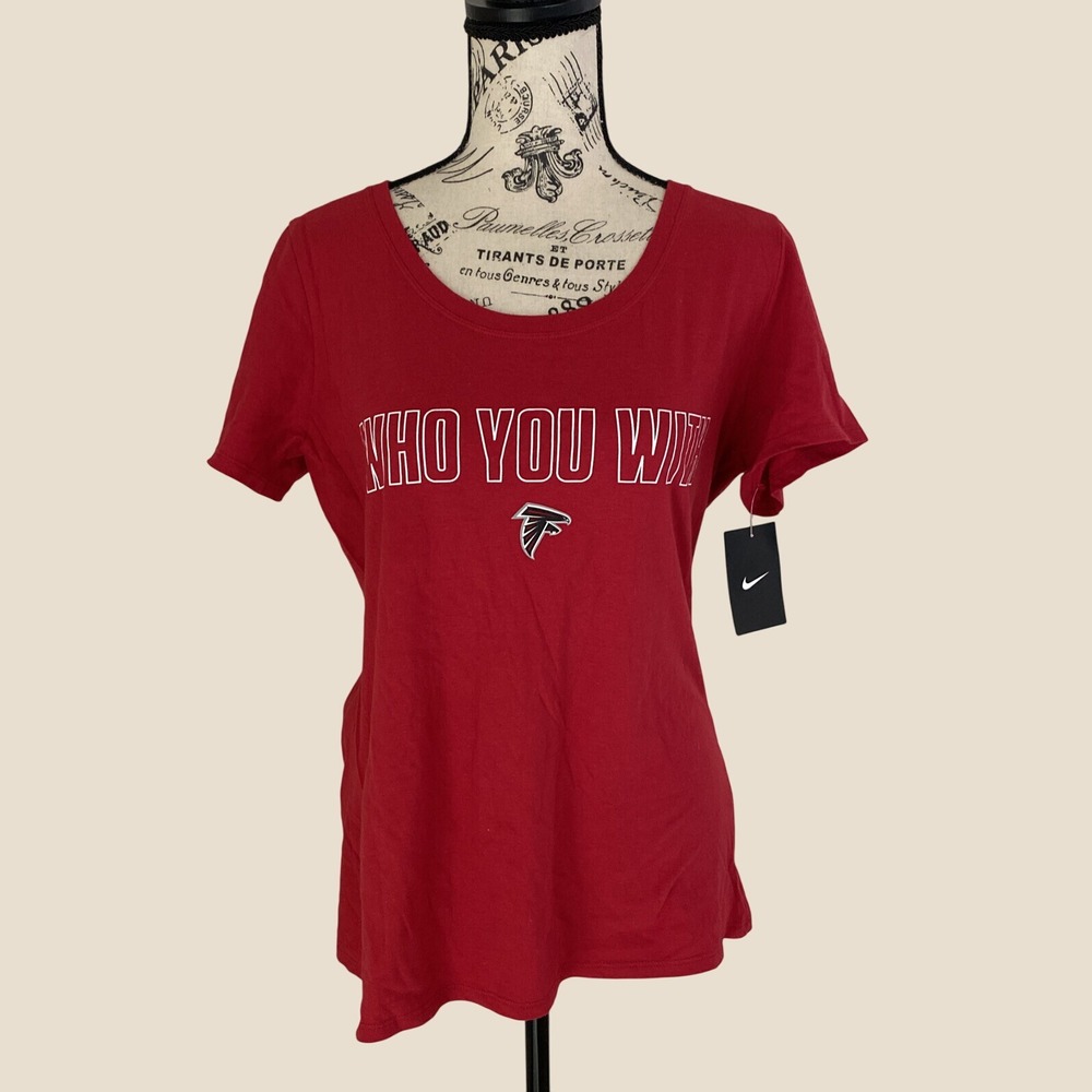 Nike Atlanta Falcons T Shirt Womens M Red Who You With NFL Scoop Neck NWT